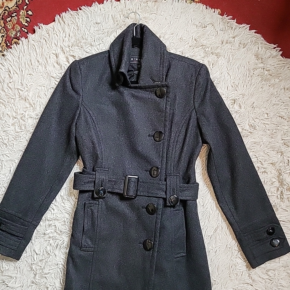 Womens Giacca Wool Blend Coat Jacket Charcoal Gray Size Small S Winter Fall Chic - Picture 2 of 15